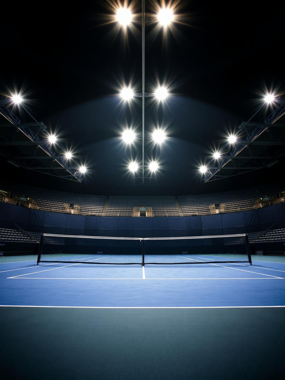 Court sous les projecteurs de nuit